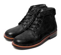 Retro Motorcycle Boots for Men - Distressed Leather Vintage Biker Ankle Boots, Men's Biker Handmade Lace-Up Combat & Rugged Workwear Shoes(Black,9 UK)