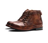 Retro Motorcycle Boots for Men - Distressed Leather Vintage Biker Ankle Boots, Men's Biker Handmade Lace-Up Combat & Rugged Workwear Shoes(Brown,7 UK)