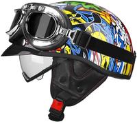 Retro Motorcycle Half Helmet, Bike Cruiser Chopper Moped Scooter Helmet, DOT/ECE Approved Vintage Motorbike Open Face Helmet for Adult Men and Women 55-64Cm 4,XL