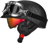 Retro Motorcycle Half Helmet, Bike Cruiser Chopper Moped Scooter Helmet, DOT/ECE Approved Vintage Motorbike Open Face Helmet for Adult Men and Women 55-64Cm 3,M