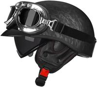 Retro Motorcycle Half Helmet, Bike Cruiser Chopper Moped Scooter Helmet, DOT/ECE Approved Vintage Motorbike Open Face Helmet for Adult Men and Women 55-64Cm 2,L