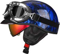 Retro Motorcycle Half Helmet, Bike Cruiser Chopper Moped Scooter Helmet, DOT/ECE Approved Vintage Motorbike Open Face Helmet for Adult Men and Women 55-64Cm 9,S