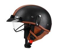 Retro Motorcycle Half Helmet for Men Women Leather PU with Brim Sun Visor Scooter Electric Vehicle Fashion Helmets Quick release Buckle. M/57-58cm