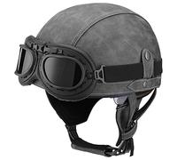 Retro Motorcycle Half Helmet German Style Half Helmet ECE Approved Vintage Open Face Helmet with Goggles Cruiser Chopper Bike Scooter Helmet Half Shell Cap for Adult Men and Women