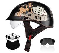 Retro Motorcycle Half Helmet, German Style Open Face Helmet with Adjustable Quick Release Buckle, ECE Approved Adult Men Women Motorbike Helmets, for Bicycle Cruiser Scooter(K11,L/59-60cm)