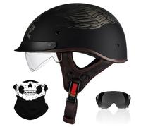 Retro Motorcycle Half Helmet, German Style Open Face Helmet with Adjustable Quick Release Buckle, ECE Approved Adult Men Women Motorbike Helmets, for Bicycle Cruiser Scooter(K6,XL/61-62cm)