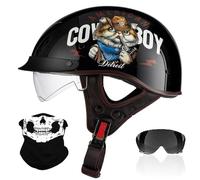 Retro Motorcycle Half Helmet, German Style Open Face Helmet with Adjustable Quick Release Buckle, ECE Approved Adult Men Women Motorbike Helmets, for Bicycle Cruiser Scooter(K10,XL/61-62cm)