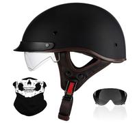Retro Motorcycle Half Helmet, German Style Open Face Helmet with Adjustable Quick Release Buckle, ECE Approved Adult Men Women Motorbike Helmets, for Bicycle Cruiser Scooter(K8,XL/61-62cm)