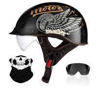 Retro Motorcycle Half Helmet, German Style Open Face Helmet with Adjustable Quick Release Buckle, ECE Approved Adult Men Women Motorbike Helmets, for Bicycle Cruiser Scooter(K13,XL/61-62cm)
