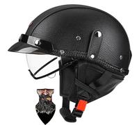 Retro Motorcycle Half Helmet Open Face Motorcycle Half Helmet ECE Certified Quick-Release Buckle, Removable Peak Retractable Visor for Adults Lightweight Motorbike Crash Helmet