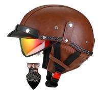 Retro Motorcycle Half Helmet Open Face Motorcycle Half Helmet ECE Certified Quick-Release Buckle, Removable Peak Retractable Visor for Adults Lightweight Motorbike Crash Helmet