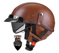 Retro Motorcycle Half Helmet Open Face Motorcycle Half Helmet ECE Certified Quick-Release Buckle, Removable Peak Retractable Visor for Adults Lightweight Motorbike Crash Helmet
