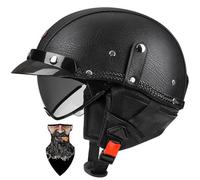 Retro Motorcycle Half Helmet Open Face Motorcycle Half Helmet ECE Certified Quick-Release Buckle, Removable Peak Retractable Visor for Adults Lightweight Motorbike Crash Helmet