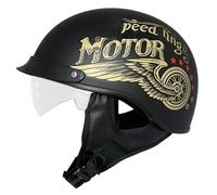 Retro Motorcycle Half Helmet Portable Motorbike Helmets with Visor Vintage Open Face Scooter Helmets ECEDOT Approved Quick-Release Buckle for Adult Men Women Four Seasons H,XL:61-62CM