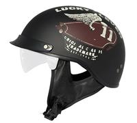 Retro Motorcycle Half Helmet Portable Motorbike Helmets with Visor Vintage Open Face Scooter Helmets ECEDOT Approved Quick-Release Buckle for Adult Men Women Four Seasons B,L:59-60CM