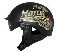 Retro Motorcycle Half Helmet Portable Motorbike Helmets with Visor Vintage Open Face Scooter Helmets ECEDOT Approved Quick-Release Buckle for Adult Men Women Four Seasons I,XL:61-62CM