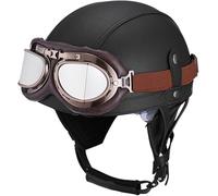 Retro Motorcycle Half Helmet - Scooter Cruiser Anti-Collision Helmet with Detachable Earmuffs and Visor - ECE Certified for Scooters and Mopeds D,XL61~62cm