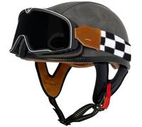 Retro Motorcycle Half Helmet, Skull Cap Helmets for Men Women German Style Half Face Helmets DOT Approved, Motorcycle Open Face Helmet with Goggles for Cruiser Moped Scooter 4,XL=61-62cm