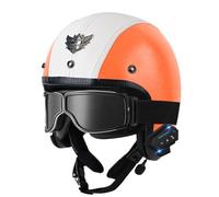 Retro Motorcycle Half Helmet Vintage Jet Motorbike Helmets Bluetooth Open-Face Leather Helmet DOTECE Certification Avce Goggles for Men Women Sturdy and Wear-Resistant D,S:55-56CM