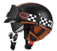 Retro Motorcycle Half Helmet with Retractable Sun Visor, ECE 22.05 Certified Vintage Open Face Helmets for Men & Women for Cruiser Chopper Moped Scooter 3,XXL/(63~64cm)