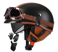 Retro Motorcycle Half Helmet with Retractable Sun Visor, ECE 22.05 Certified Vintage Open Face Helmets for Men & Women for Cruiser Chopper Moped Scooter 15,XXL/(63~64cm)
