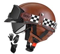 Retro Motorcycle Half Helmet with Retractable Sun Visor, ECE 22.05 Certified Vintage Open Face Helmets for Men & Women for Cruiser Chopper Moped Scooter 4,XXL/(63~64cm)