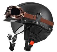 Retro Motorcycle Half Helmet with Retractable Sun Visor, ECE 22.05 Certified Vintage Open Face Helmets for Men & Women for Cruiser Chopper Moped Scooter 11,M/(57~58cm)