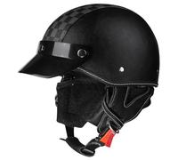 Retro Motorcycle Half Helmets with PU Leather Strap Brim Scooter Helmet for Commuting Adventure Off road Cruising All Seasons Unisex M/57-58cm