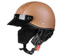 Retro Motorcycle Half Helmets with PU Leather Strap Brim Scooter Helmet for Commuting Adventure Off road Cruising All Seasons Unisex L/59-60cm