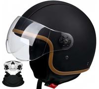 Retro Motorcycle Half-Shell Helmet for Adults with Sun Visor, ECE 22.06 Approved Motorcycle Half-Shell Helmet for Men and Women, Safety Helmet for Adults 3,M/(57~58cm)