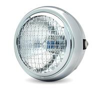 Retro Motorcycle Headlight 6.5" 165mm | Deep Chrome with Mesh Grill | Ideal for Triumph Scrambler 900 1200 Mutt Mongrel Akita Sabbath Hilts 125 250 | H4 55W Bulb | Side Mount and Easy Fit