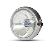 Retro Motorcycle Headlight 6.5" 165mm | Gloss Black with Chrome Bezel | Ideal for Triumph Scrambler 900 1200 Mutt Mongrel Akita Sabbath Hilts 125 250 | H4 55W Bulb | Side Mount and Easy Fit