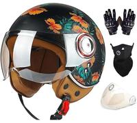 Retro Motorcycle Helmet, Jet Helmet, Chopper Helmet with ECE 22.06 Approval, Half-Shell Motorcycle Helmet for Adults, Men and Women, Vintage Motorcycle Helmet 3,M/(54~56cm)