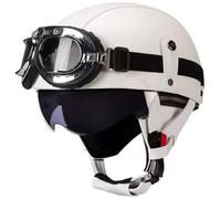 Retro Motorcycle Helmets for Men Women, German Style Leather Half Helmet, Motorcycle Open Face Helmets DOT Approved, Skull Cap Helmets with Goggles for Moped Scooter Chopper 22,M=56-58cm