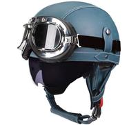 Retro Motorcycle Helmets for Men Women, German Style Leather Half Helmet, Motorcycle Open Face Helmets DOT Approved, Skull Cap Helmets with Goggles for Moped Scooter Chopper 30,M=56-58cm