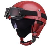 Retro Motorcycle Helmets for Men Women, German Style Leather Half Helmet, Motorcycle Open Face Helmets DOT Approved, Skull Cap Helmets with Goggles for Moped Scooter Chopper 16,M=56-58cm