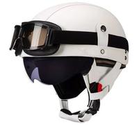 Retro Motorcycle Helmets for Men Women, German Style Leather Half Helmet, Motorcycle Open Face Helmets DOT Approved, Skull Cap Helmets with Goggles for Moped Scooter Chopper 24,M=56-58cm
