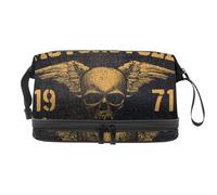 Retro Motorcycle Skull Double Layer Cosmetic Bag for Women and Girls, Travel Toiletry Bag Makeup Handy Pouch Organiser Bag with Brush Compartment