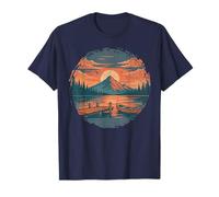 Retro Mountain Lake Sunset Canoe Nature Adventure T-Shirt