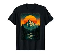 Retro Mountain Sunset Hiking Camping National Park Art T-Shirt