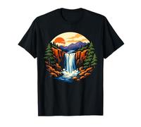 Retro Mountain Waterfall Landscape Sunset Nature Graphic T-Shirt