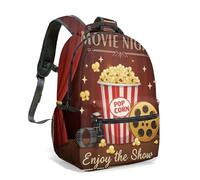 Retro Movie Night Popcorn Print Backpack Durable Polyester School Rucksack for Students Fashion Laptop Bag for Teens Travel Multi-size Selection (02)