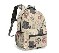 Retro Movie Night Popcorn Print Backpack Durable Polyester School Rucksack for Students Fashion Laptop Bag for Teens Travel Multi-size Selection (08)