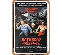 Retro Movie Poster SATURDAY THE 14TH Original Daybill Movie Poster Richard Benjamin Paula Prentiss Tin Sign 8x12 Inches,Vintage of Classic Old Film Poster Metal Sign TV Bar Gift Karaoke Music Club