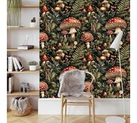 Retro Mushroom Self Adhesive Wallpaper Forest Flowers Grass Contact Paper Peel and Stick Wallpaper Thicken Waterproof Matte with Sticky Back Canvas Wall Cabinets Furniture Stickers Decorate 0.45×5 m