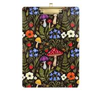 Retro Mushroom Wildflower Green Clipboard Acrylic Writing Clipboard Cute Decorative Letter Size Clipboards, A4 Letter Size 12.5 x 9 Inches Gold Clip