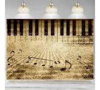 Retro Music Backdrop Piano Keyboard Music Symbol Music Notation Birthday Photography Background Theme Party Decoration Banner 240X180cm