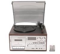 Retro Music Centre With 3-speed Vinyl Record Turntable | CD & Cassette Player, Bluetooth Streaming, FM Radio, USB & Built-in Stereo Speakers, Dust Cover(Brown)