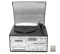Retro Music Centre With 3-speed Vinyl Record Turntable | CD & Cassette Player, Bluetooth Streaming, FM Radio, USB & Built-in Stereo Speakers, Dust Cover(black)