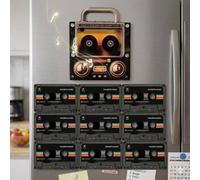 Retro Music Fridge Magnets with Player Set, 9Pcs Vintage Vinyl Record Refrigerator Magnets, 128MB Programmable Music Player NFC Enabled, DIY Unique Aesthetic MusicGifts for Home Office